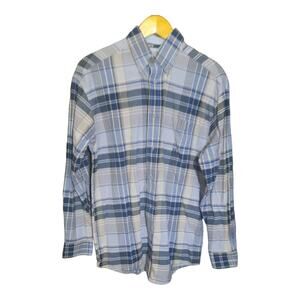 Wrangler Twenty X Mens Blue Plaid Button Front Long Sleeve Shirt Size M/L